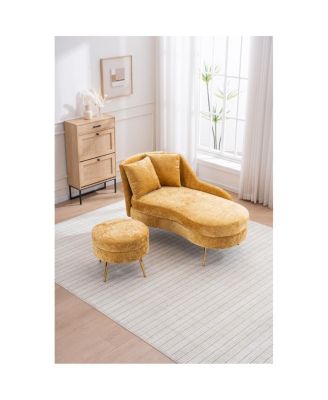 58" Indoor Chenille Chair with Left Armrest & Lumbar Pillow, Footstool Included
