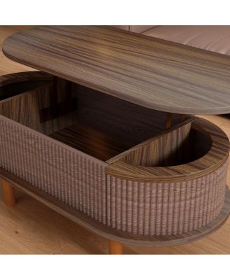 Fluted Lift Top Coffee Table with Hidden Compartment