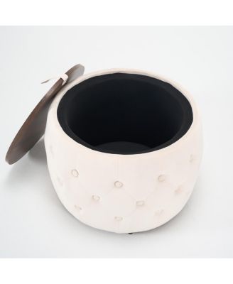 Luxurious Velvet Nesting Ottomans (Set of 2) - 4-in-1 Storage, Wood Tray, Beige