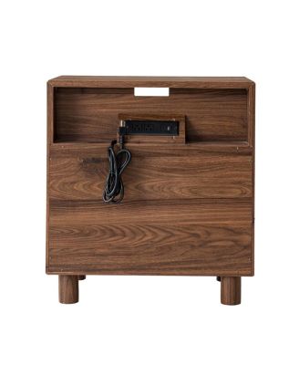 Modern 26" Nightstand w/ Charging Station & 2 Drawers, 23.75" Wide Bedside Table.