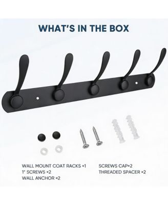 Premium Metal Wall-Mounted Coat Rack, 5 Tri-Hooks, Multiple Colors