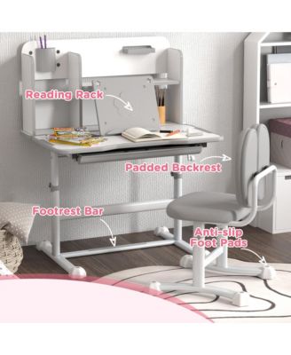 Height Adjustable Kids Desk and Chair Set w/ Reading Rack,