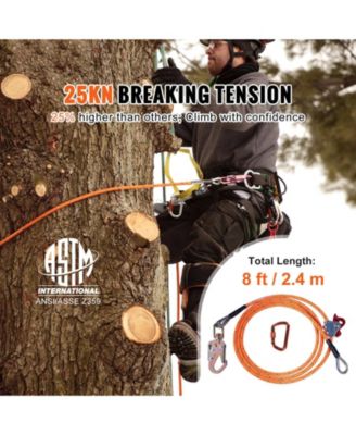 1/2" x 8' Steel Core Arborist Flipline, Tree Climbing Flip Line with Alloy Steel Snap Hook, Aluminum Carabiner, Tool Lanyard