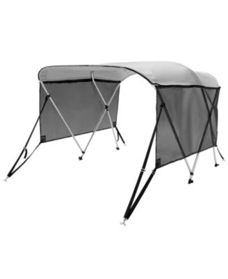 3 Bow Bimini Top Boat Cover, 600D Polyester Canopy with Mesh Sidewalls, 1" Aluminum Frame, Storage Boot, Light Grey