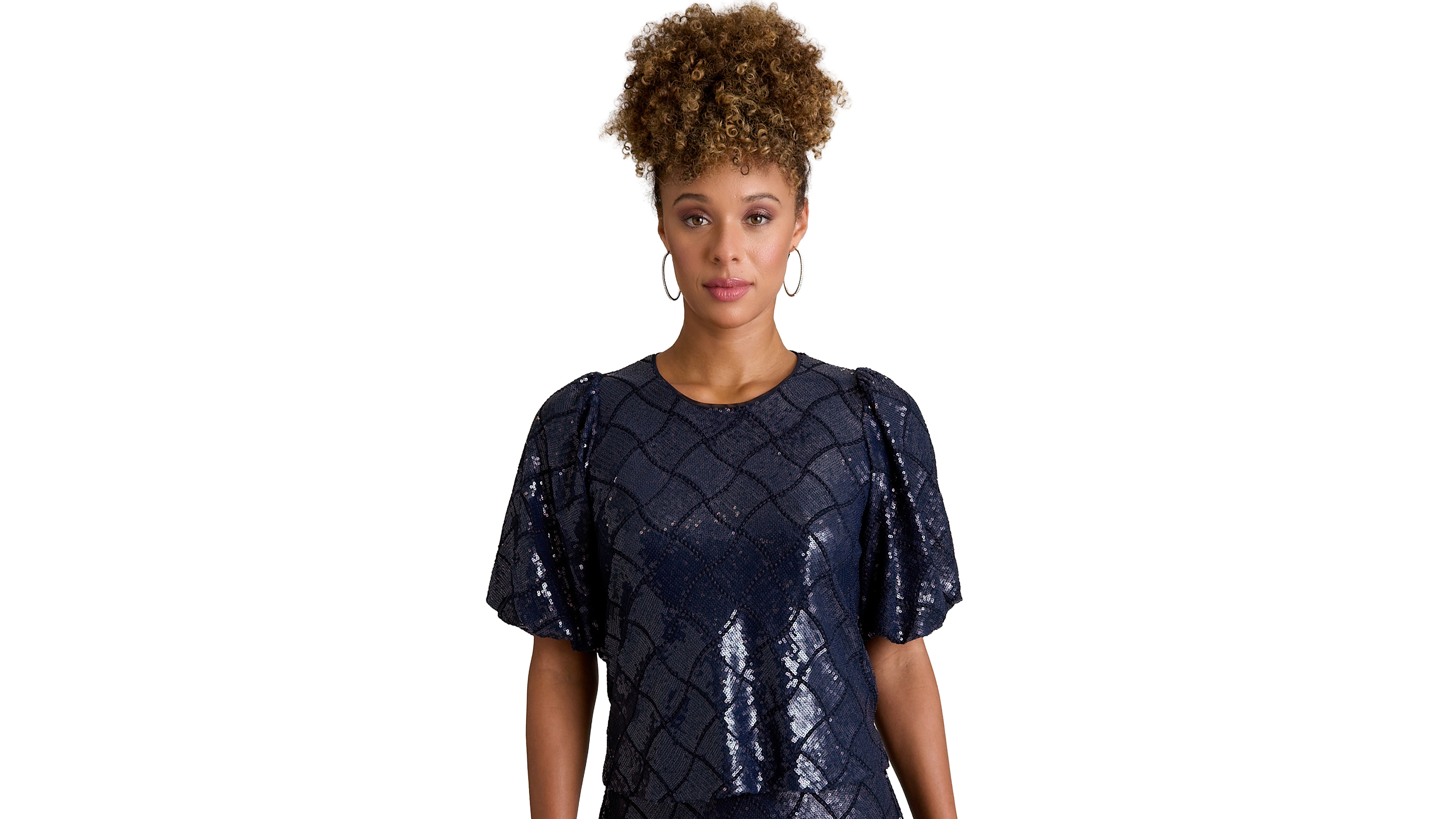 Muse Women's Jewel Neck Bubble Sleeve Top