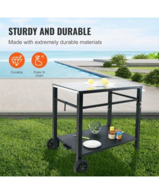 Outdoor Grill Dining Cart, Double Shelf, Iron Top, 2 Wheels, Carry Handle, Food Prep Table