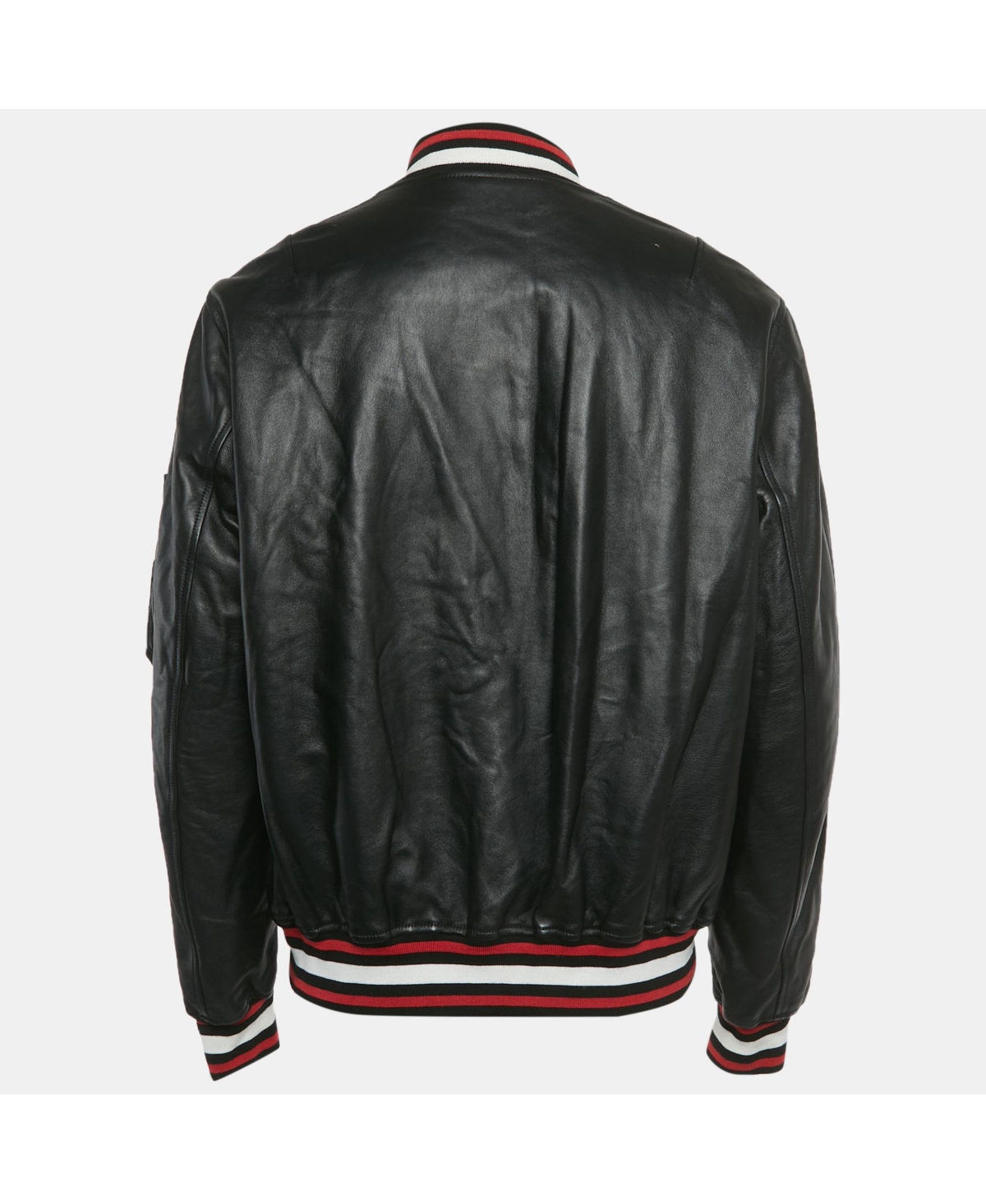 Pre-Owned Givenchy Men's Black Leather Rottweiler Patch Bomber Jacket