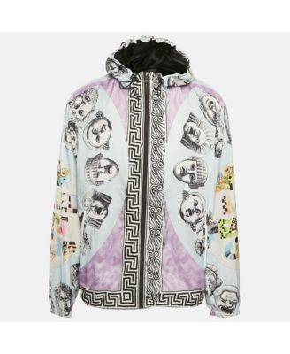 Men's Blue Printed Nylon Zip Front Jacket