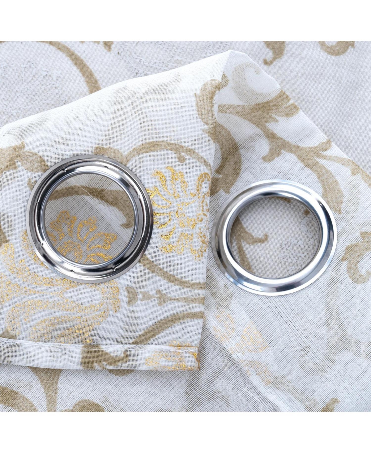 Rt Designers Collection Crown Grommet Sheer Metallic Printed Doily Curtain Panel 54" x 84" Taupe