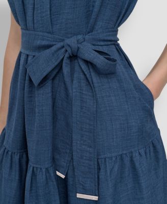 Women's Sleeveless Crew Neck Drop Waist Short Dress