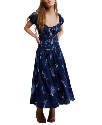 knee length dresses for ladies Del Monte Midi Cotton Dress Slate Blue (L) main image 1