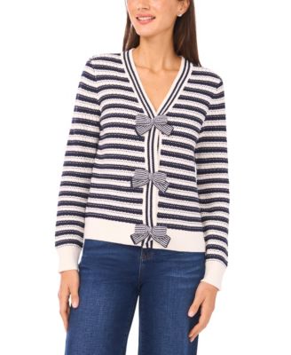 Women's Ribbon-Trim Striped Long-Sleeve Sweater