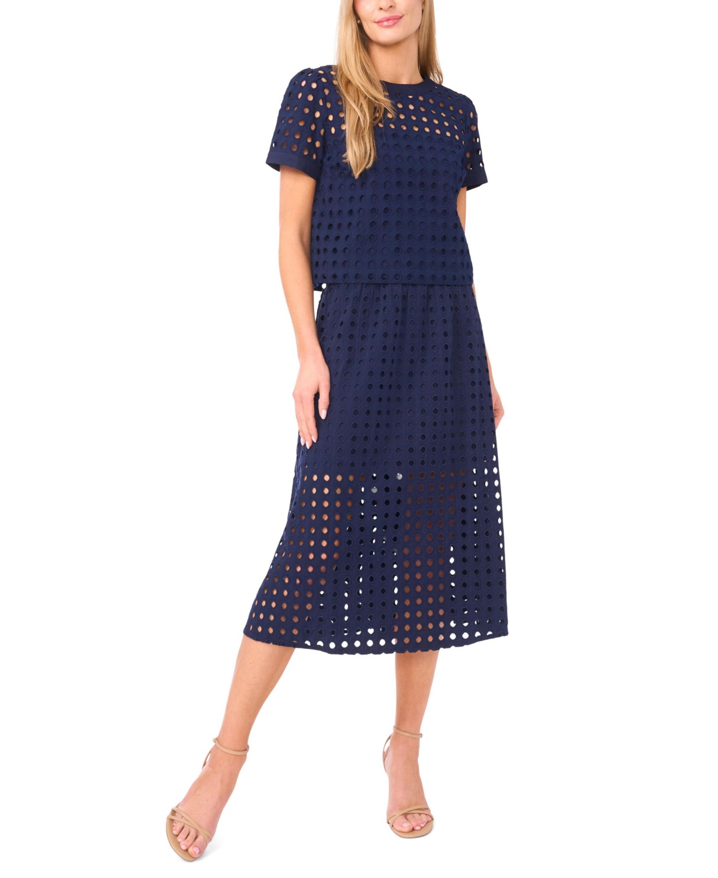 Женский топ CeCe Short-Sleeve Circle Eyelet, цвет: Тёмно-синий — фото 2