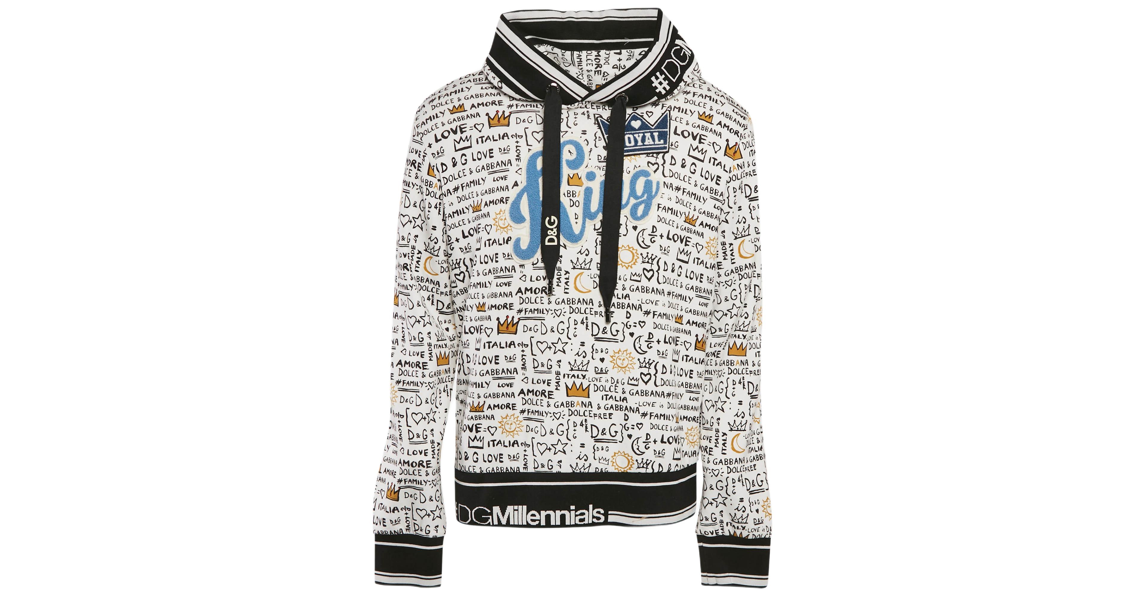 Pre-Owned Dolce & Gabbana Men's White Graffiti Print Jersey Cotton Knit Sweatshirt