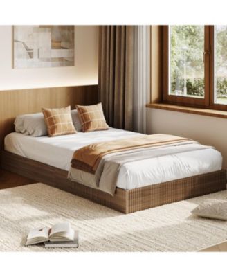 Wood Bed Frame, Wooden Platform Bed with Fluted Design - Twin XL