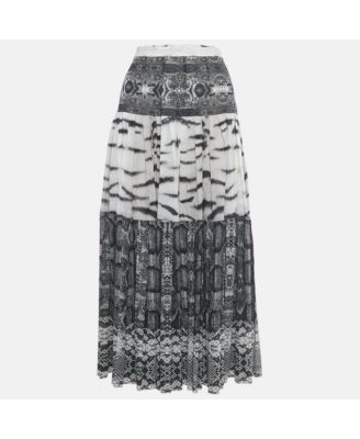 Women's Grey Printed Silk Maxi Skirt