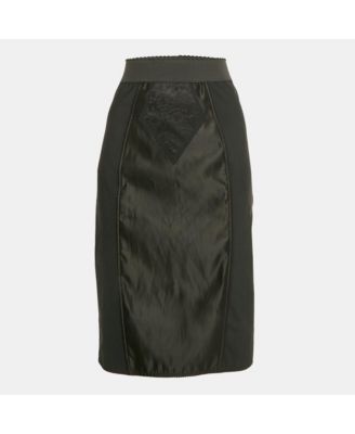 Women's Black Stretch Crepe And Satin Pencil Skirt