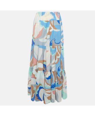 Women's Multicolor Printed Silk Sheer Maxi Skirt
