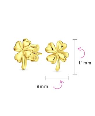 Lucky Charm Clover Pendant Stud Earrings Jewelry Set Gold Plated Sterling Silver