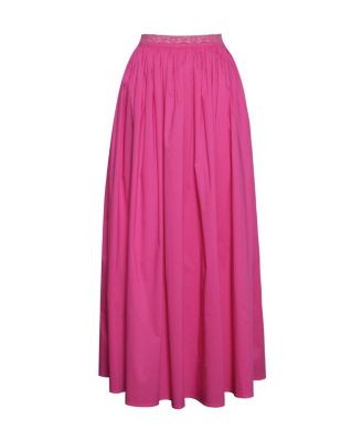 Women's Martha Fuchsia Cotton Poplin Maxi Skirt With Lace Trim