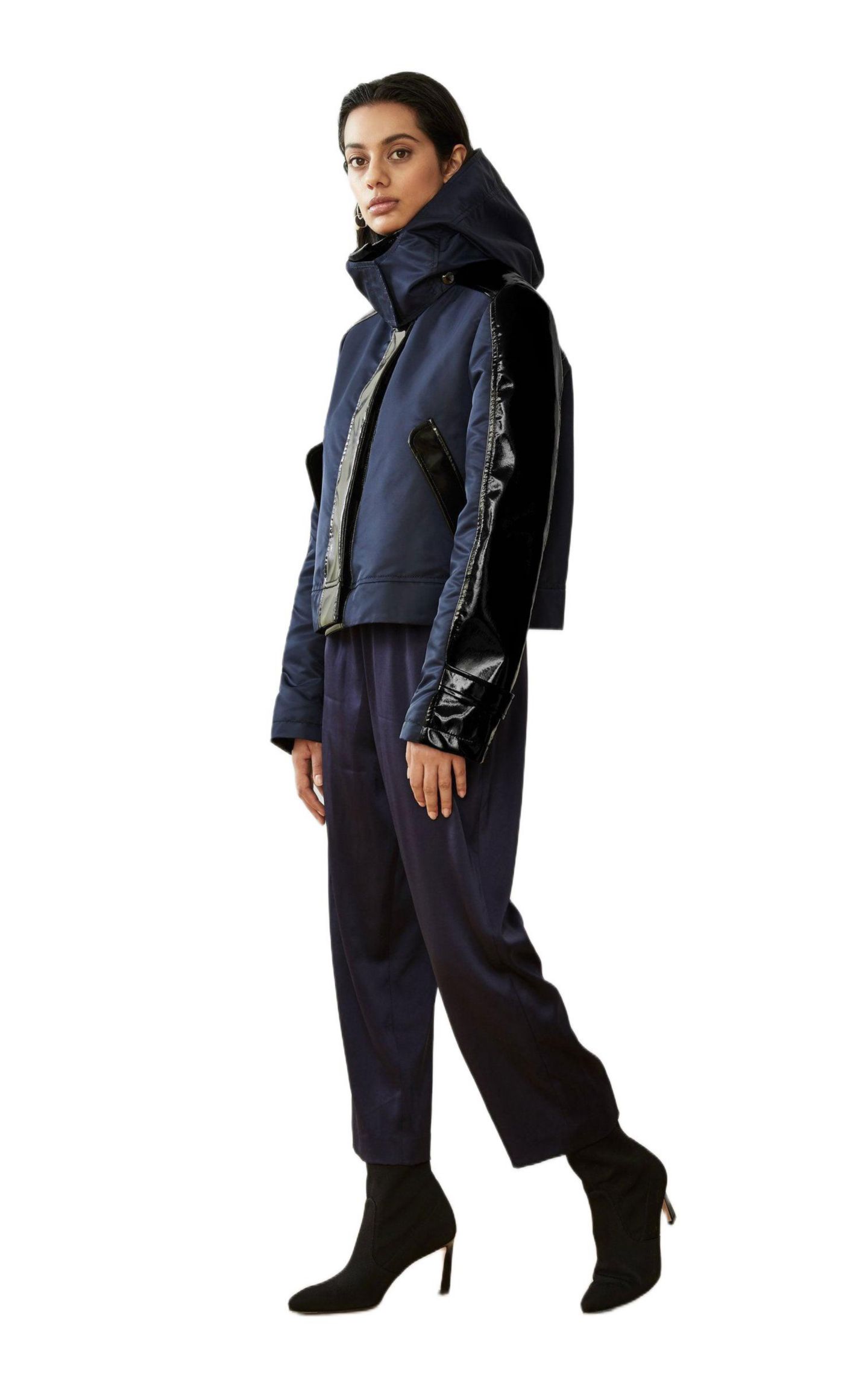 Женские куртки CAALO Water-Resistant Cropped Raincoat, цвет: Тёмно-синий чёрный — фото 4