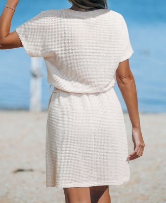 Women's Barefoot Walk White Cover-Up Mini Beach Dress