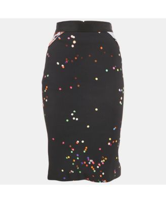 Women's Black Print Crepe Midi Skirt
