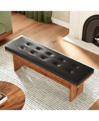 Solid Wood Bench with Cushion, 55" Upholstered Entryway Bench, Button-Tufted Shoe Bench Seat