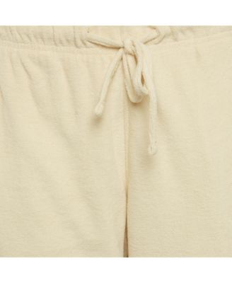Women's Cream Terry Drawstring Wide Leg Pants