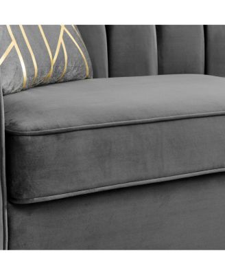 Streamdale Velvet Button Tufted Sofa Couch with 2 Pillows, 3 Seater Chesterfield Sofa Set, Gray