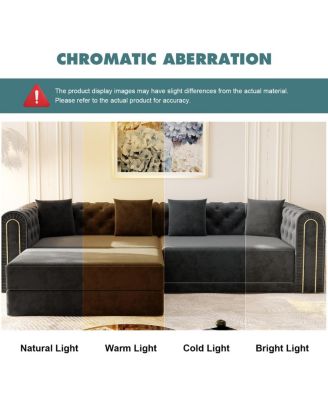 Elegant 3-in-1 Convertible Sleeper Sofa with Gold Trim, Black