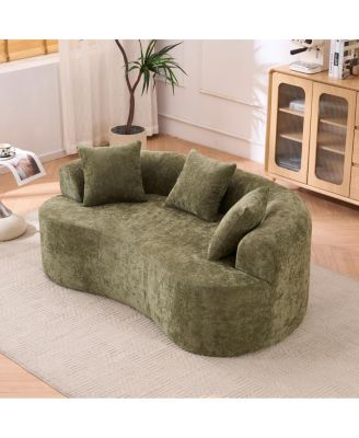 chenille self-inflating 2-seater sofa with deep cushions