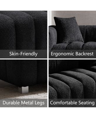 Premium Velvet 3-Seater Sofa with Metal Base and 2 Pillows