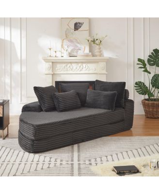 78.5-Inch Corduroy Semi-Circular 2-in-1 Sofa Bed with Neck Pillow & 5 Throw Pillows