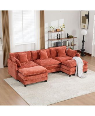 Streamdale Cloud Sofa 3 Seats, Modern Sectional Couch, Comfy Upholstered Seat Cushion, Chenille Fabric, Orange