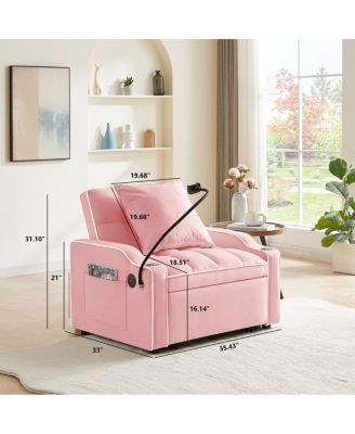 Sofa Bed Convertible Sleeper Chair, Adjustable Pull Out Folding Sofa Bed (Pink)