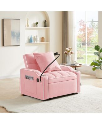 Sofa Bed Convertible Sleeper Chair, Adjustable Pull Out Folding Sofa Bed (Pink)