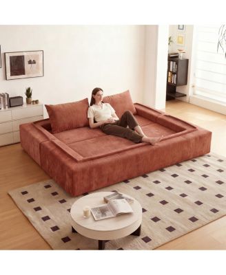 Streamdale Orange Sofa Bed with Rectangle Pillow and Cushions