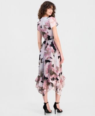 Women's Floral-Print Smocked Ruffled Dress