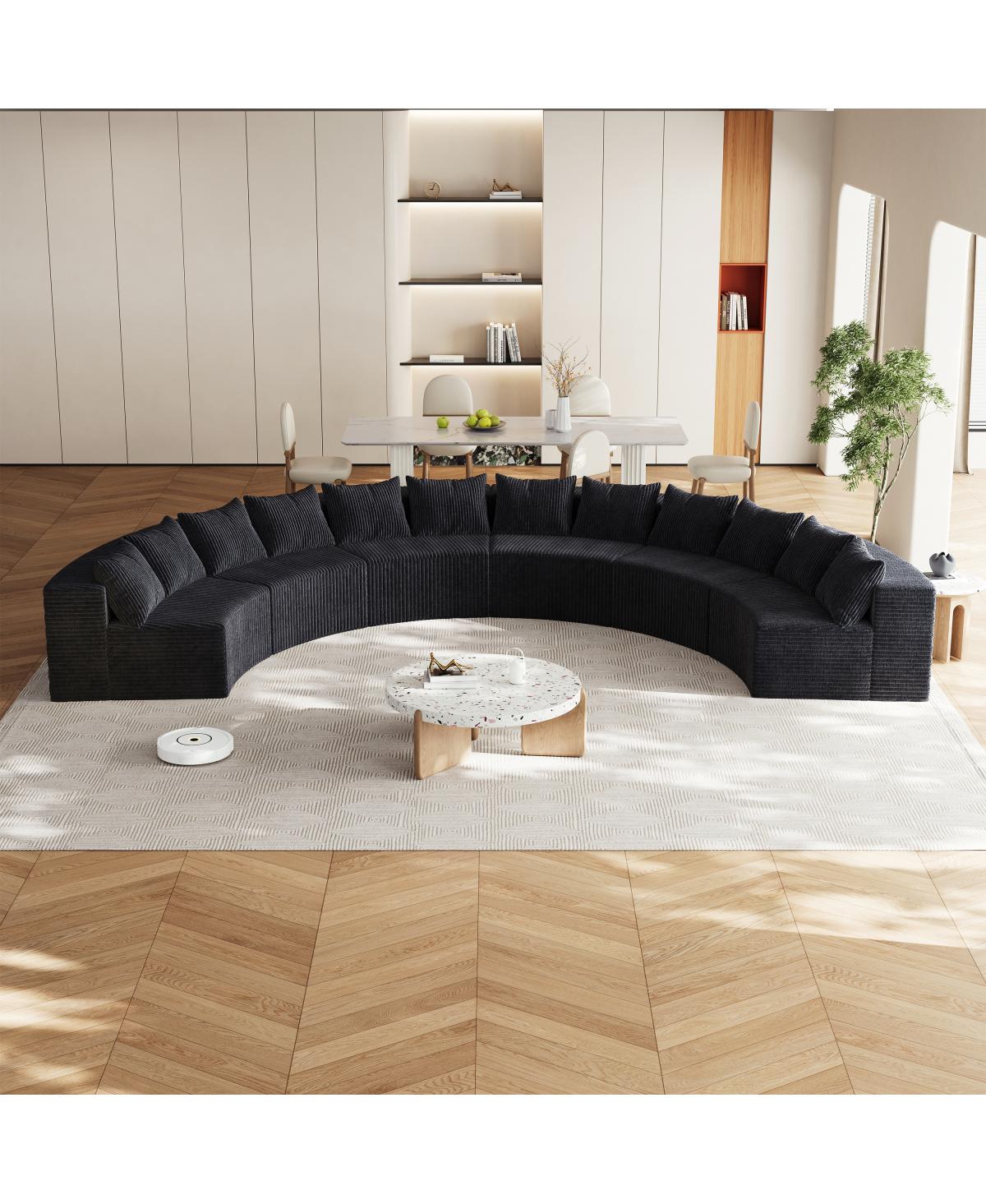Streamdale Furniture Corduroy Curved Sectional Foam Sofa with 12 Pillows & Six Modules