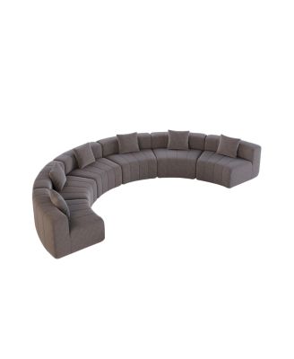 Chenille curved sectional sofa with 6 pillows, semi-circular modular sofa for any room