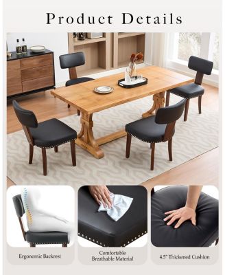 Mid Century Modern Dining Chairs Set of 2,PU Leather Upholstered Accent Curved Backrest Kitchen Chairs with Hardwood Frame for Farmhouse