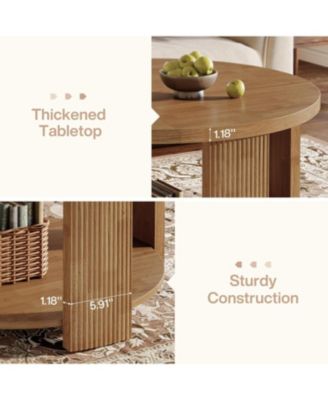 2-Tier Round Coffee Table for Living Room, 31.5-Inch Mid-Century Modern Circle Accent Center Table with Thick Tabletop, Low Cocktail Tea