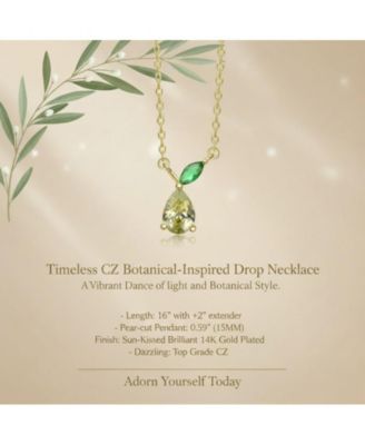Timeless CZ Botanical-Inspired Drop Necklace in 14K Gold Plated
