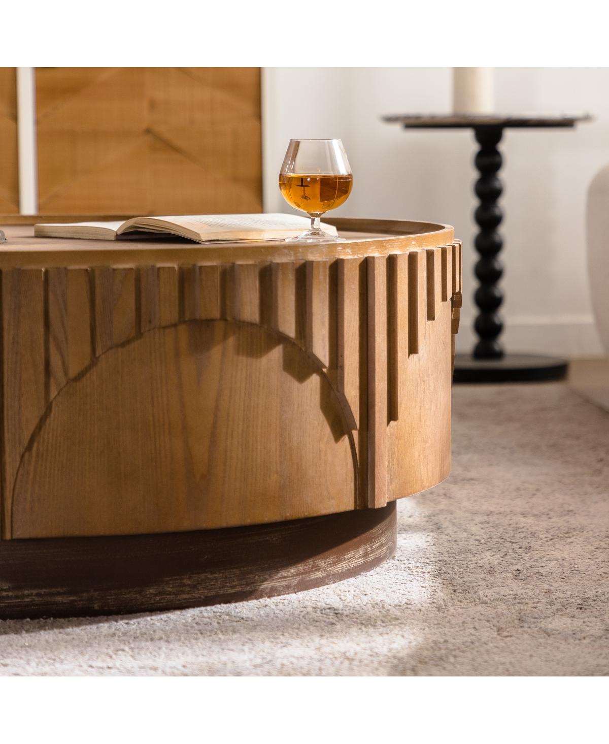 Streamdale Furniture Modern Round Coffee Table - Solid Wood & Mdf Moon-Cut Fluted Center Table