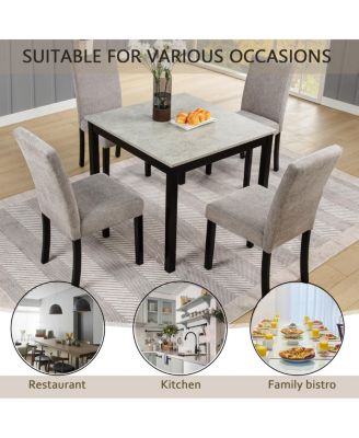 5-Piece Dining Set with Concrete-Effect Melamine Tabletop, Modern Wooden Dining Table Set, Gray&Black