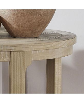  24" 2PC Curved Round Wooden Coffee Table Set, Mid Century Rustic Oak