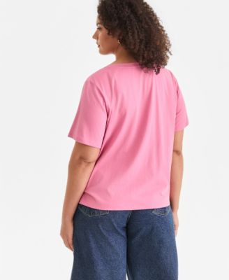 Plus Size Cotton Short-Sleeve Knot Top