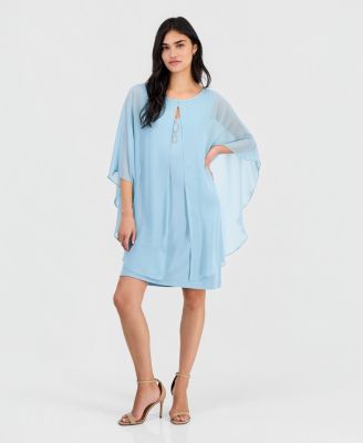 Petite Chiffon-Overlay Cape Dress