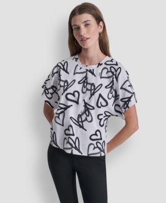 Women's Heart Print Short-Sleeve Crew Neck Top